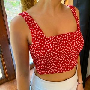 Red & White Floral Tank Top (S)